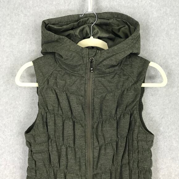 Blanc Noir Puffer Vest Small Quilted Ruched Hooded Jersey Hiking Hunter Army - Picture 2 of 10